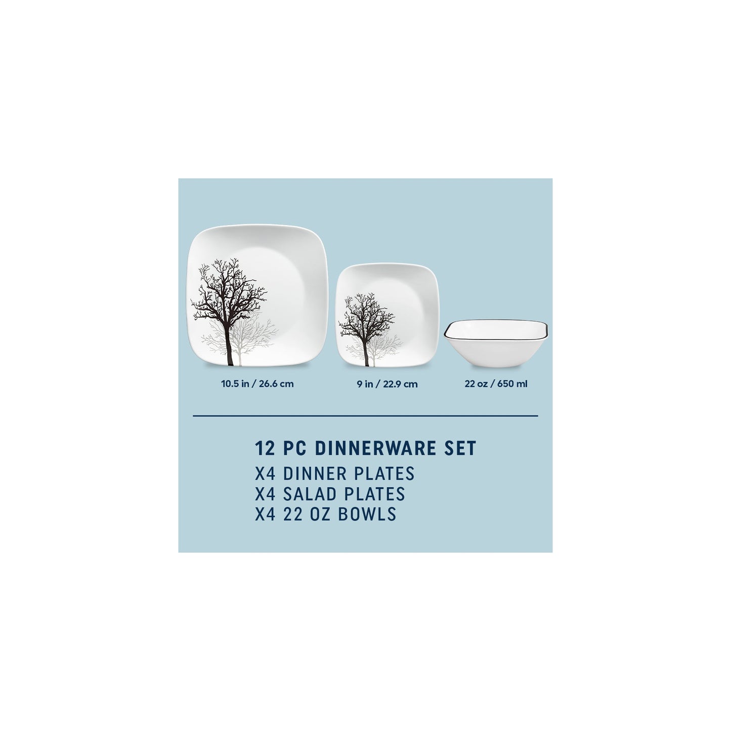 Corelle® Square Timber Shadows 12-piece Dinnerware Set, Service for 4