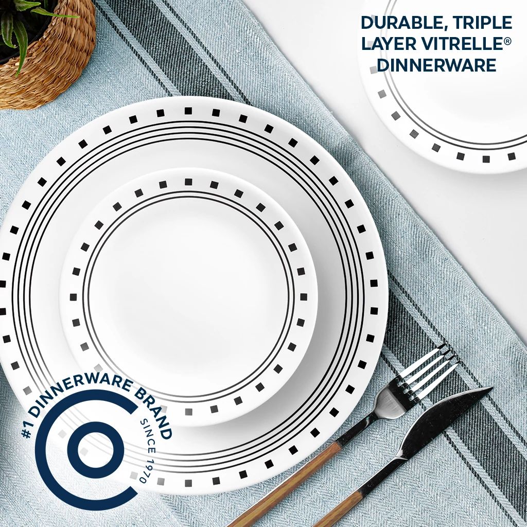 Corelle® City Block 12-piece Mugless Dinnerware Set, Service for 4