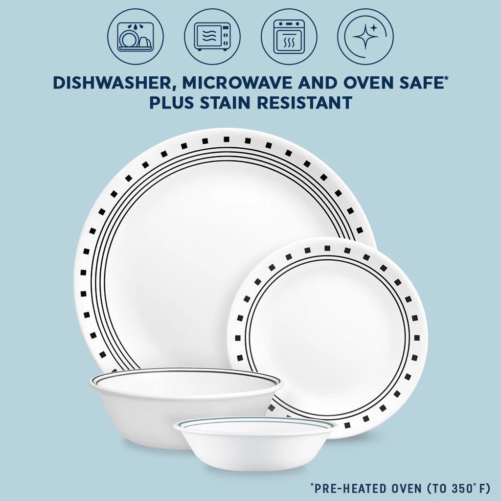 Corelle® City Block 12-piece Mugless Dinnerware Set, Service for 4
