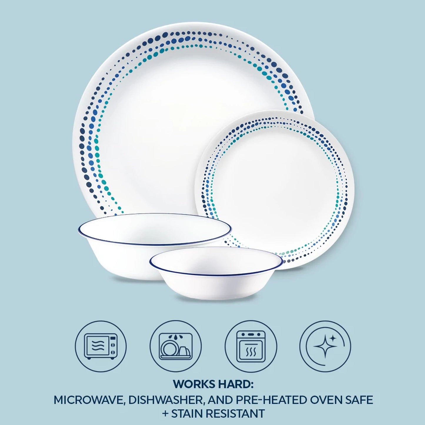 Corelle® Ocean Blues 16-piece Mugless Dinnerware Set, Service of 4