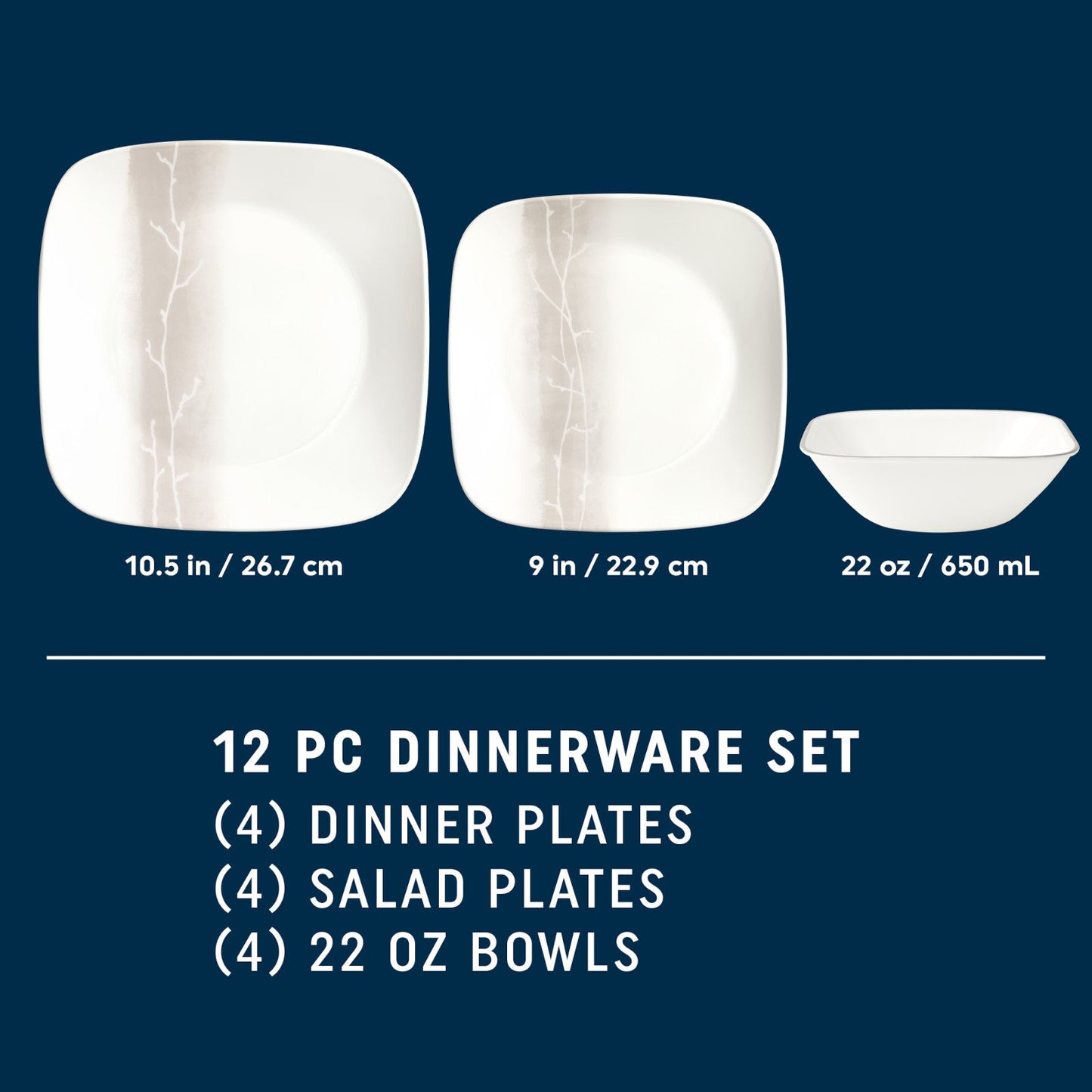Corelle® Square Wandering Grove 12-piece Dinnerware Set, Service for 4