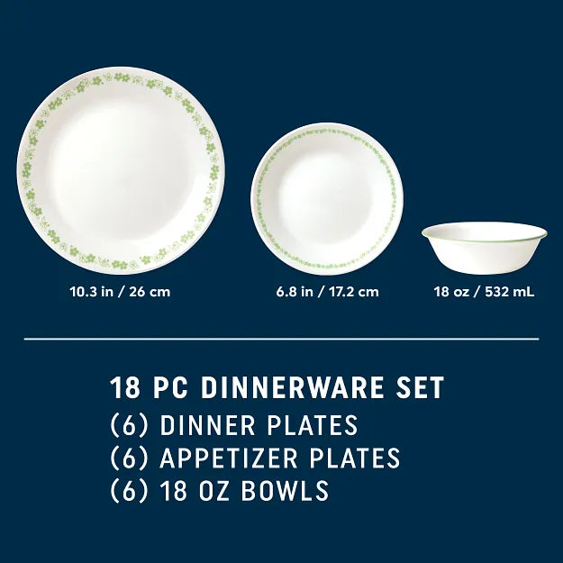 Corelle® Spring Blossom Green 18-piece Dinnerware Set, Service for 6
