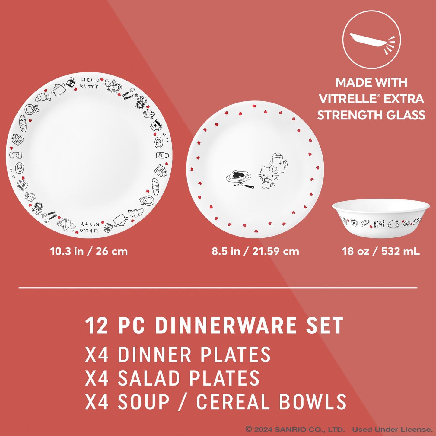 Corelle® Hello Kitty®, Very Delicious 12-piece Dinnerware Set, Service for 4